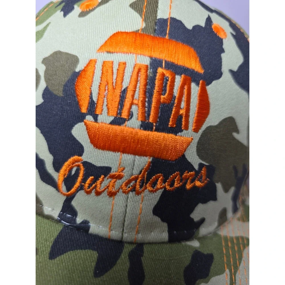 NAPA NEW! Camo Baseball Cap Orange Embroidery Adjustable Hat One Size Hiking Fun